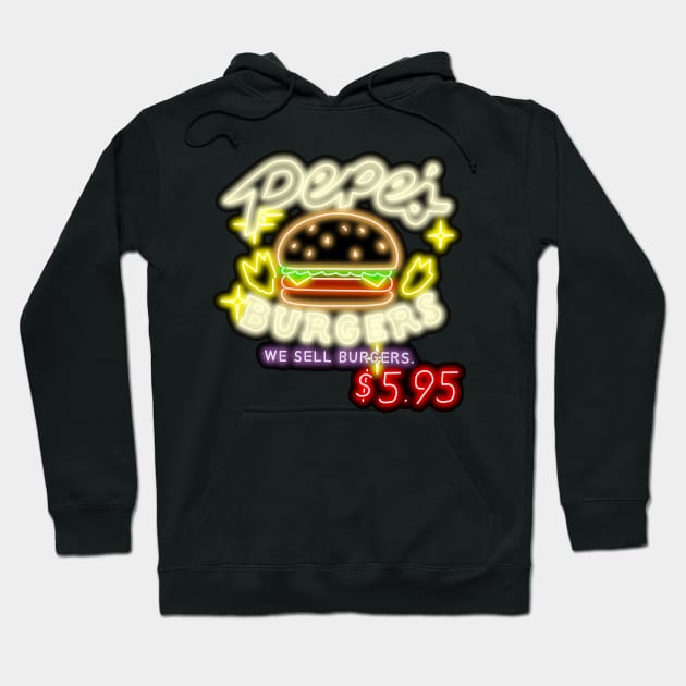 Neon Pepe's Burgers Logo from Steven Universe Hoodie by gkillerb